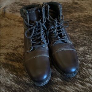 Crevo Men's Dark Brown Leather Lace-Up Boots